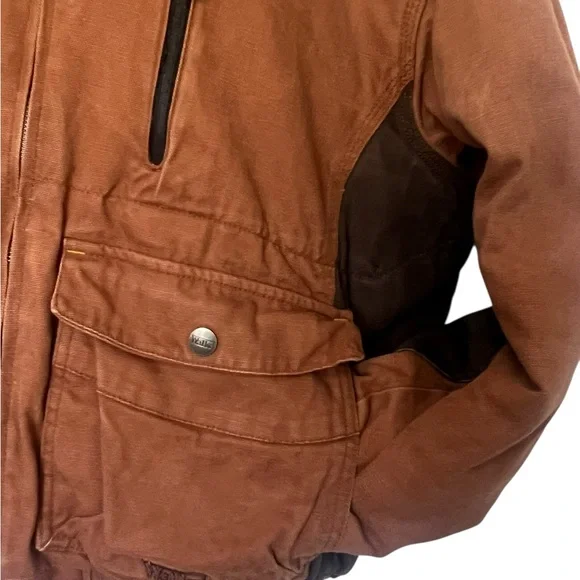 Walls Canvas Hooded Jacket XL Quilted Flannel Lined Brown Elbow Patches EnDura - Picture 3 of 14